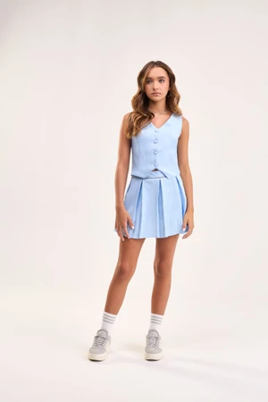 CONJUNTO SUZY COLETE E SAIA PLISSADA AZUL MODA TEEN BOBBYLULU B26359
