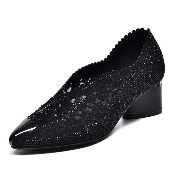 Sapato Salto Médio Grosso com Strass | Bico Fino | Celiny