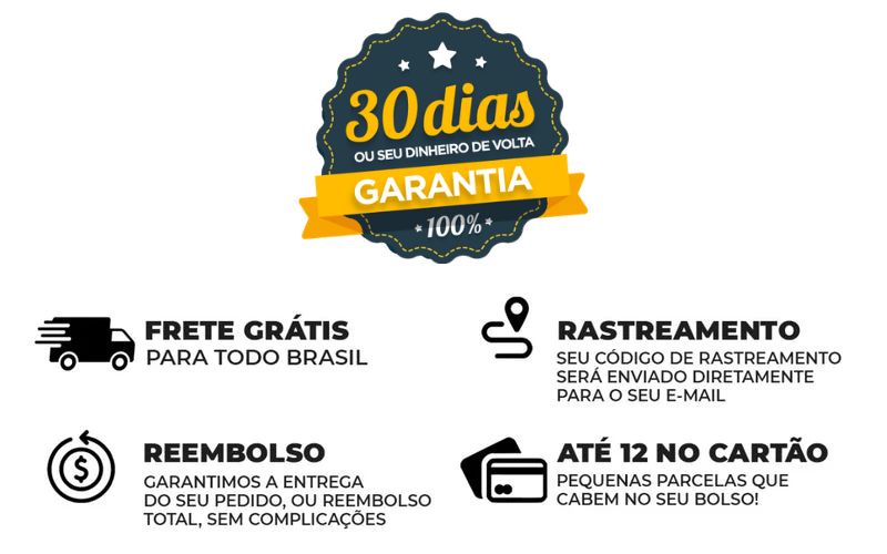 Garantia de trinta dias, frete gr&aacute;tis, rastreamento e meios de pagamento