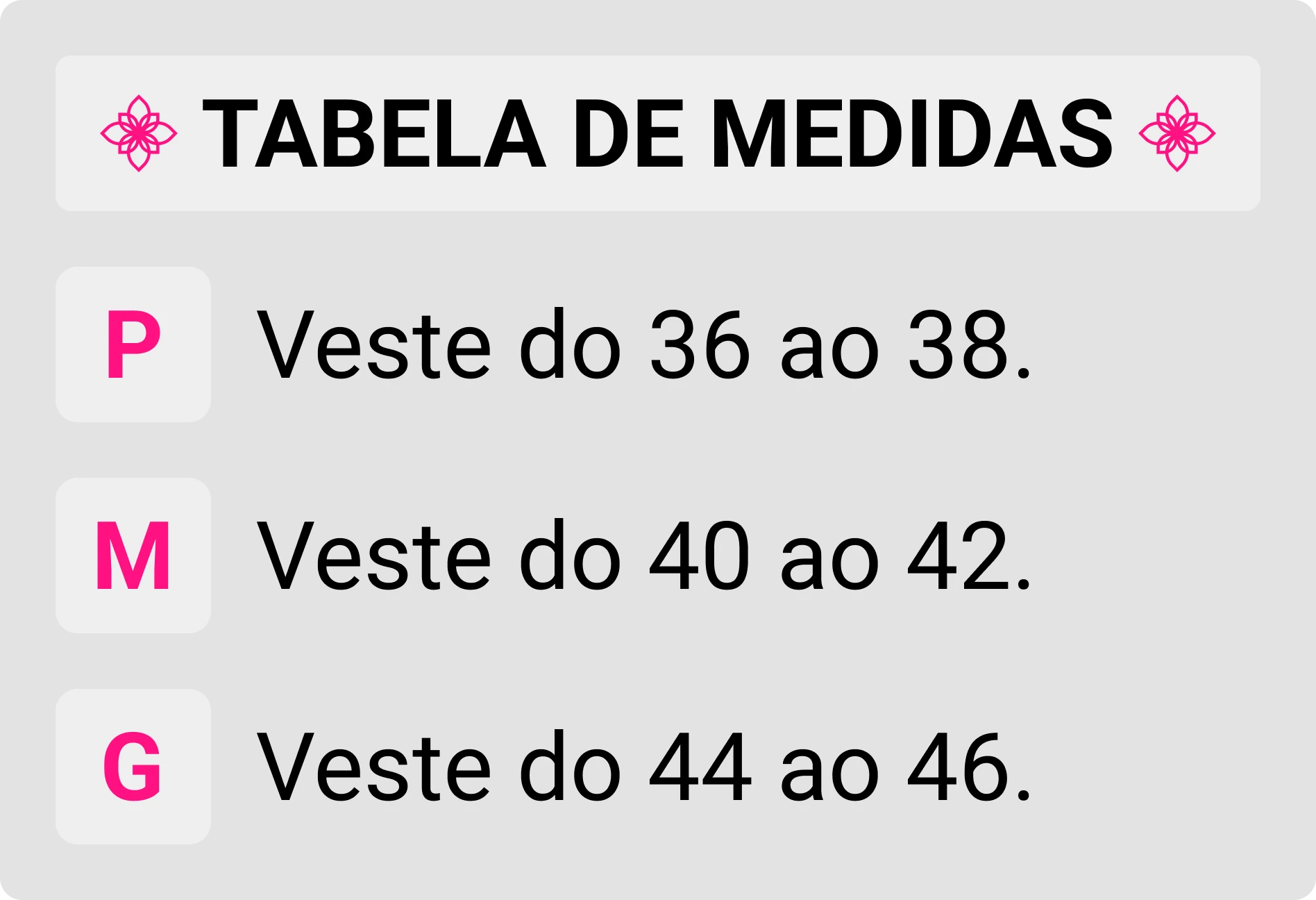 Tabela de medidas