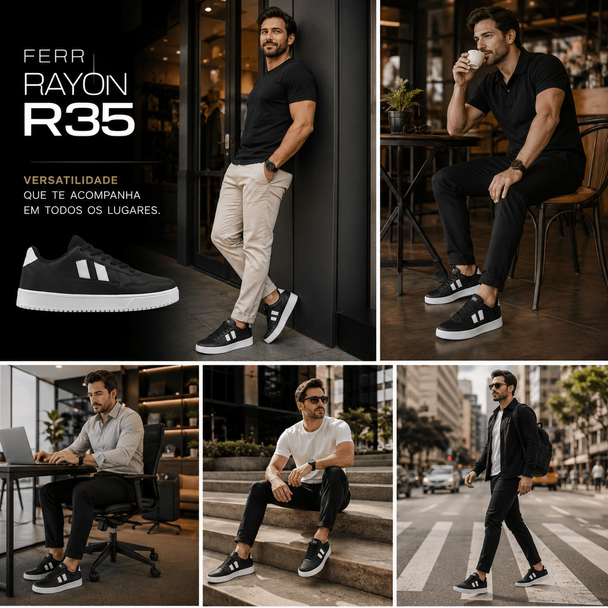 Homem usando t&ecirc;nis casual Ferr Rayon R35 em look urbano moderno masculino