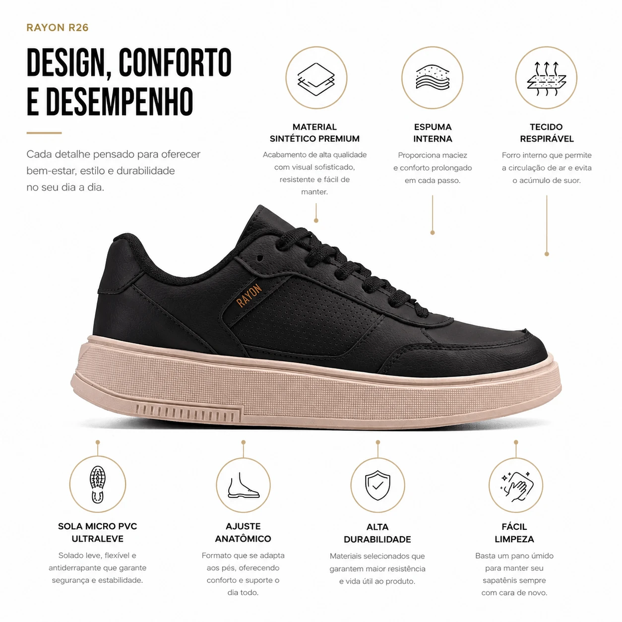 Ficha t&eacute;cnica do Sapat&ecirc;nis Casual Rayon R26 Ferr masculino premium