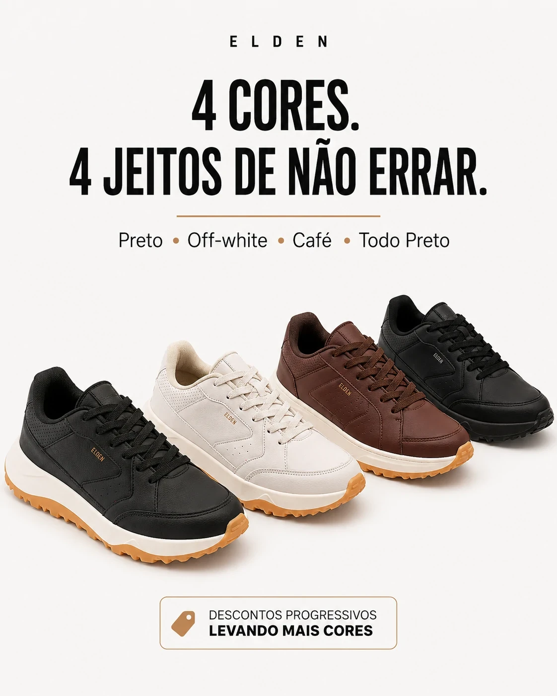 Detalhes do t&ecirc;nis Elden E08 Ferr com couro sint&eacute;tico premium, solado tratorado e aumento de 4 cm
