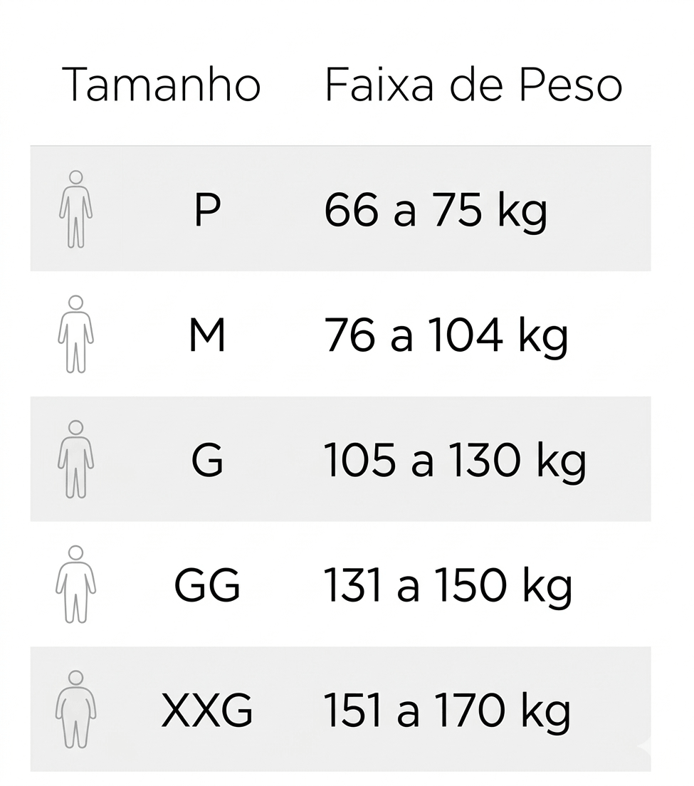 tabela de tamanhos camiseta modeladora masculina