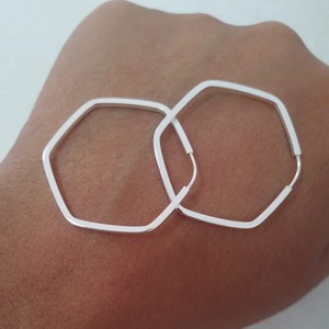 Brinco Argola Hexagonal Liso 3cm Prata 925
