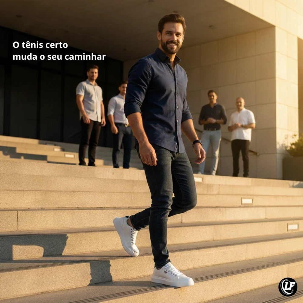 T&ecirc;nis de Couro Masculino Branco