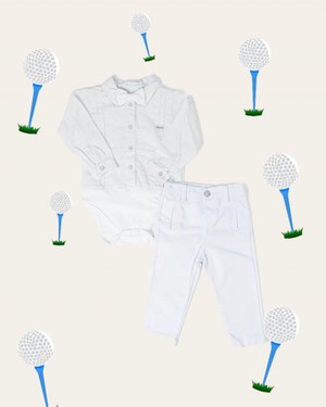 13076 CONJUNTO PARAÍSO COM  GRAVATA  BODY E CALÇA MESCLA 