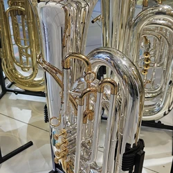 (NOVA) Tuba HS TB1 5/4 Sib Prata com Detalhes Ouro