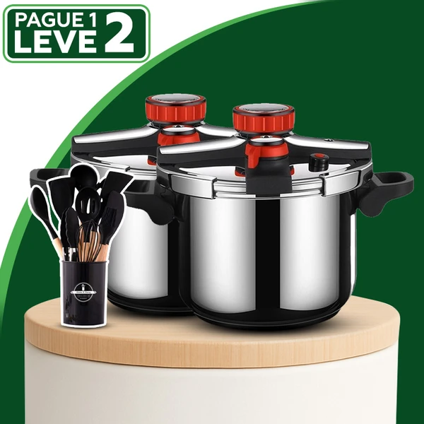[Leve 2 Pague 1] Panela de Pressão TurboChef Aço Inoxidável - À Prova De Explosões + BRINDE: Kit Utensílios 1