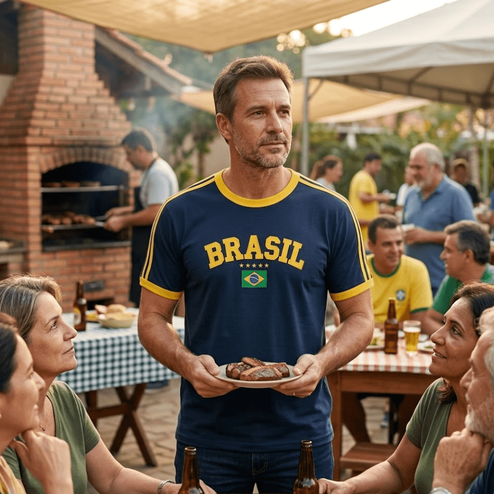 camiseta do Brasil para assistir jogos da sele&ccedil;&atilde;o, camisa masculina amarela confort&aacute;vel para torcida e futebol