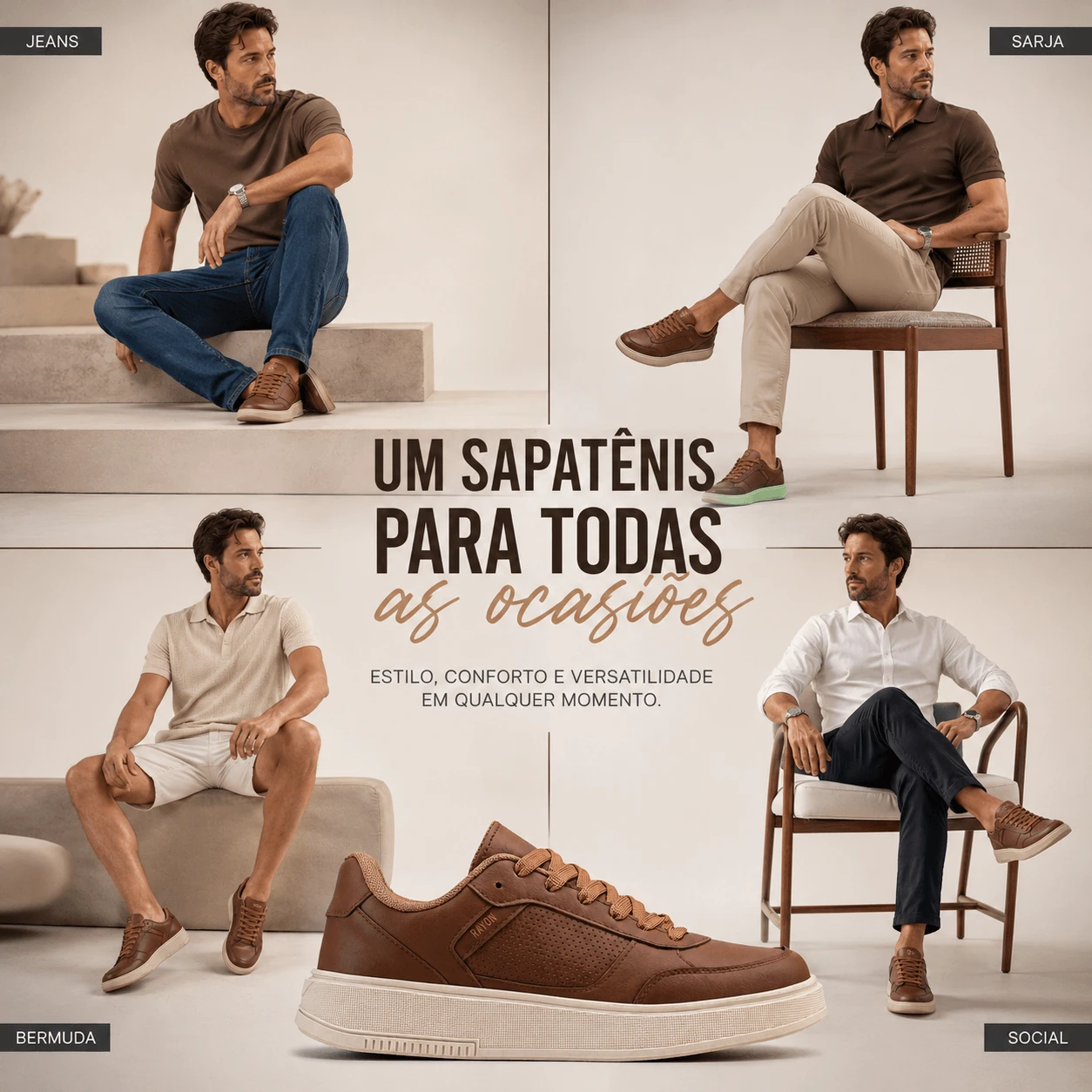 Sapat&ecirc;nis Casual Masculino Rayon R26 Ferr combinando com jeans, sarja e camisa polo