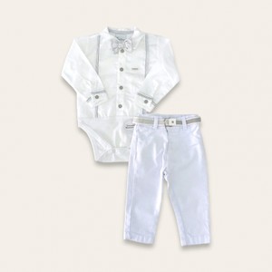 14663 CONJUNTO BABY BATIZADO BODY E CALÇA COM CINTO BRANCO 