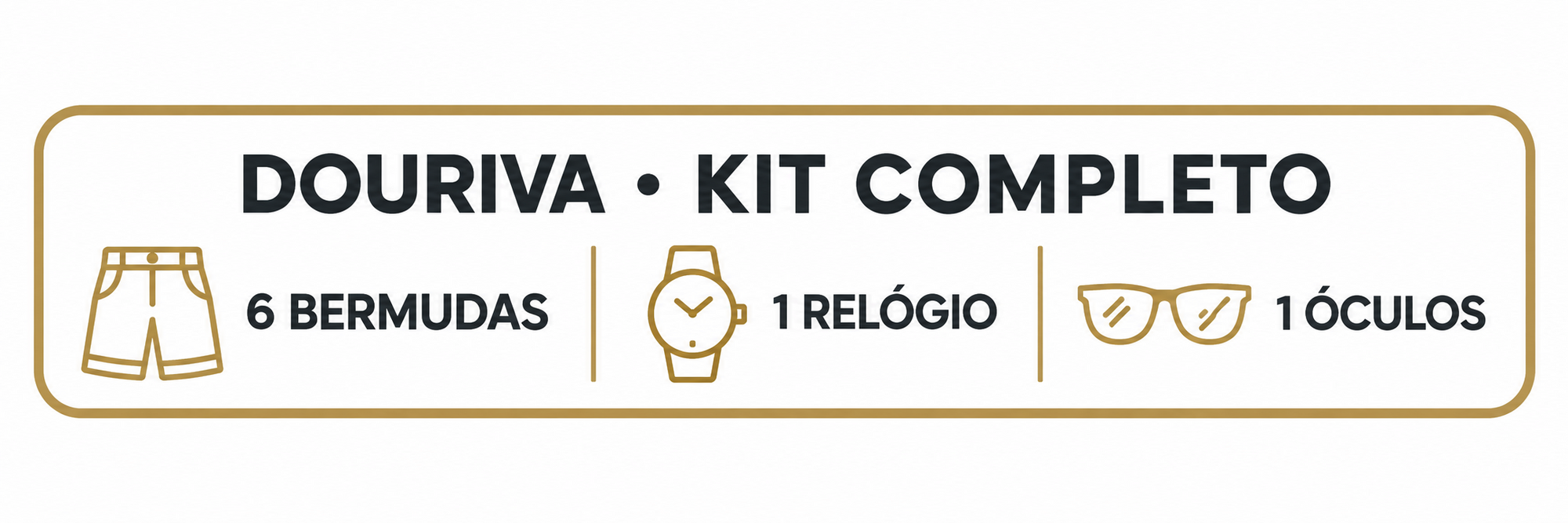 Resumo do kit Douriva: seis bermudas, um rel&oacute;gio e um &oacute;culos