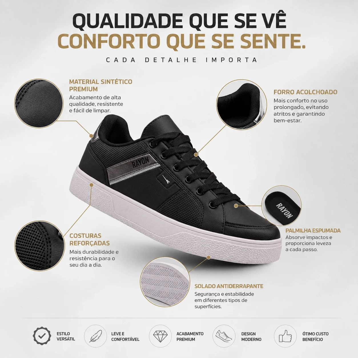 T&ecirc;nis Casual Rayon R21 Ferr Caf&eacute; Masculino com design moderno e acabamento premium