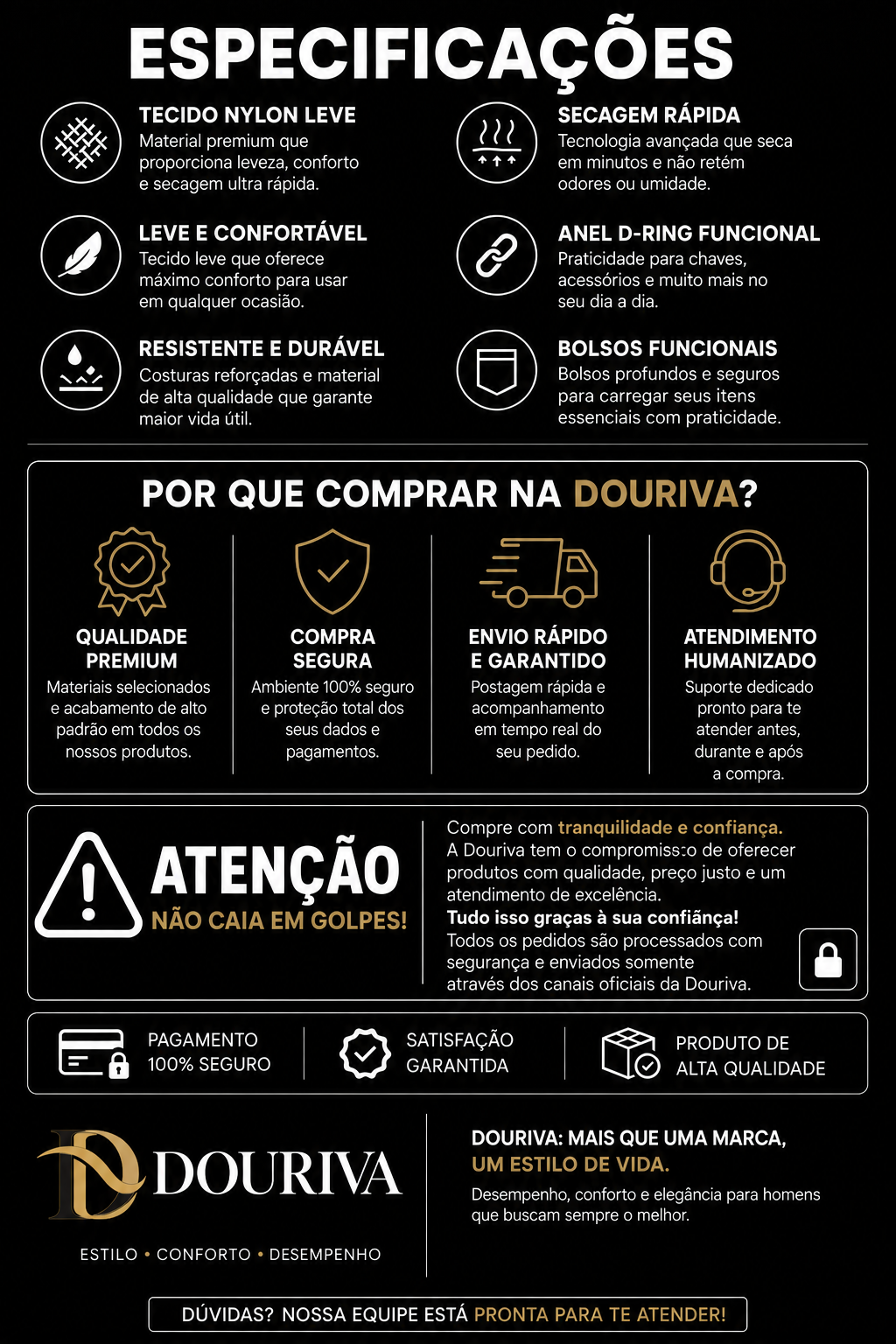 Especifica&ccedil;&otilde;es das bermudas e atendimento Douriva