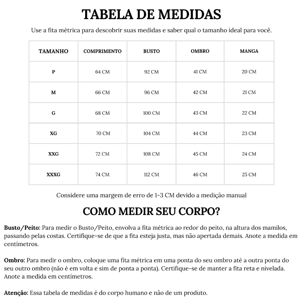 Tabela de medidas
