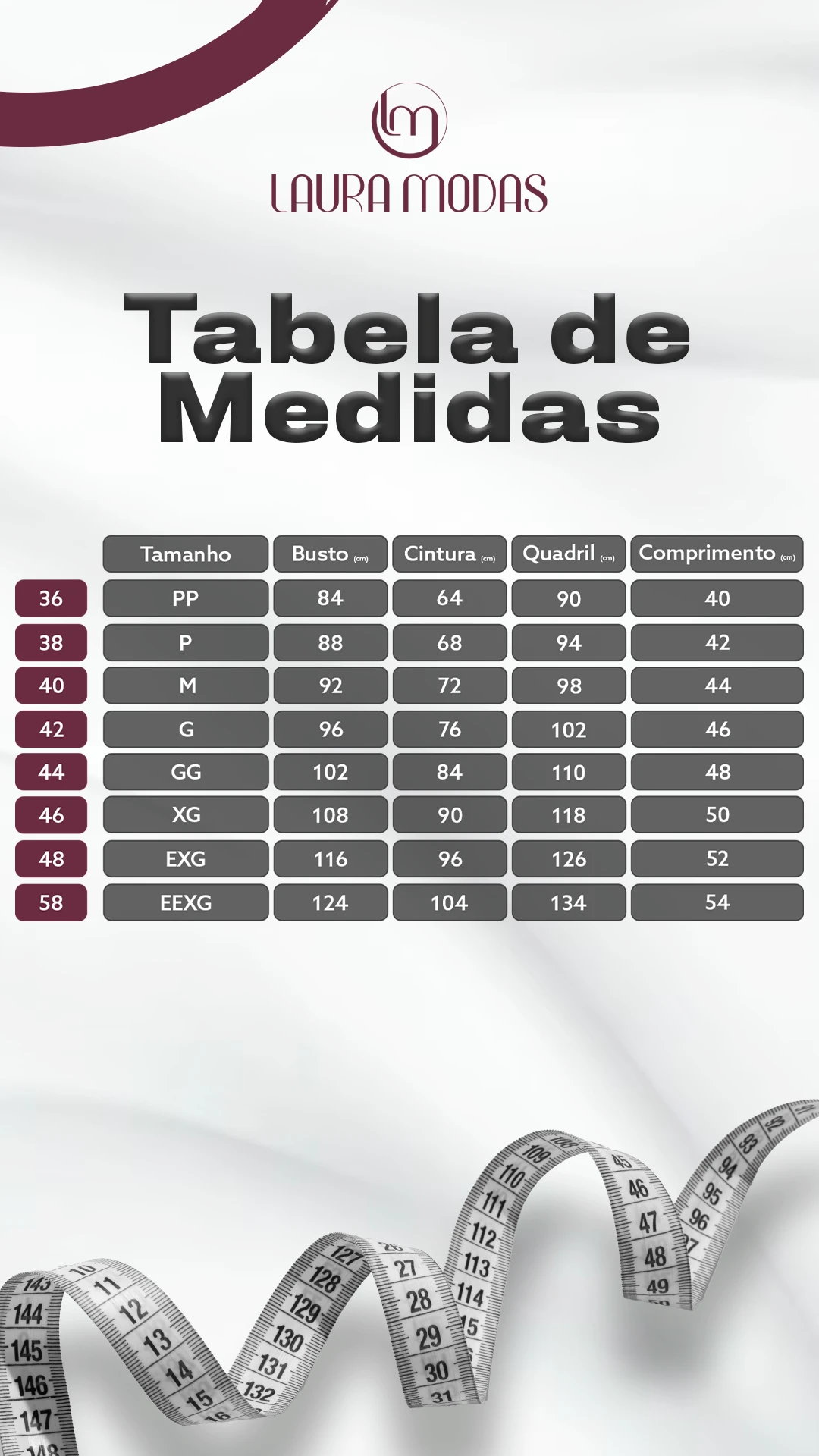 Tabela de medidas