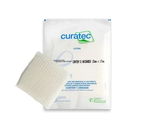 Gaze Antimicrobiana com PHMB - 10 cm x 10 cm - Pacote c/5 unidades - Curatec