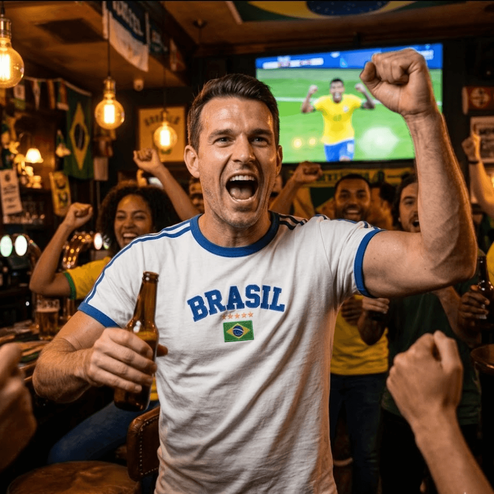 camiseta masculina Brasil algod&atilde;o respir&aacute;vel, leve e confort&aacute;vel para uso di&aacute;rio com bordado resistente