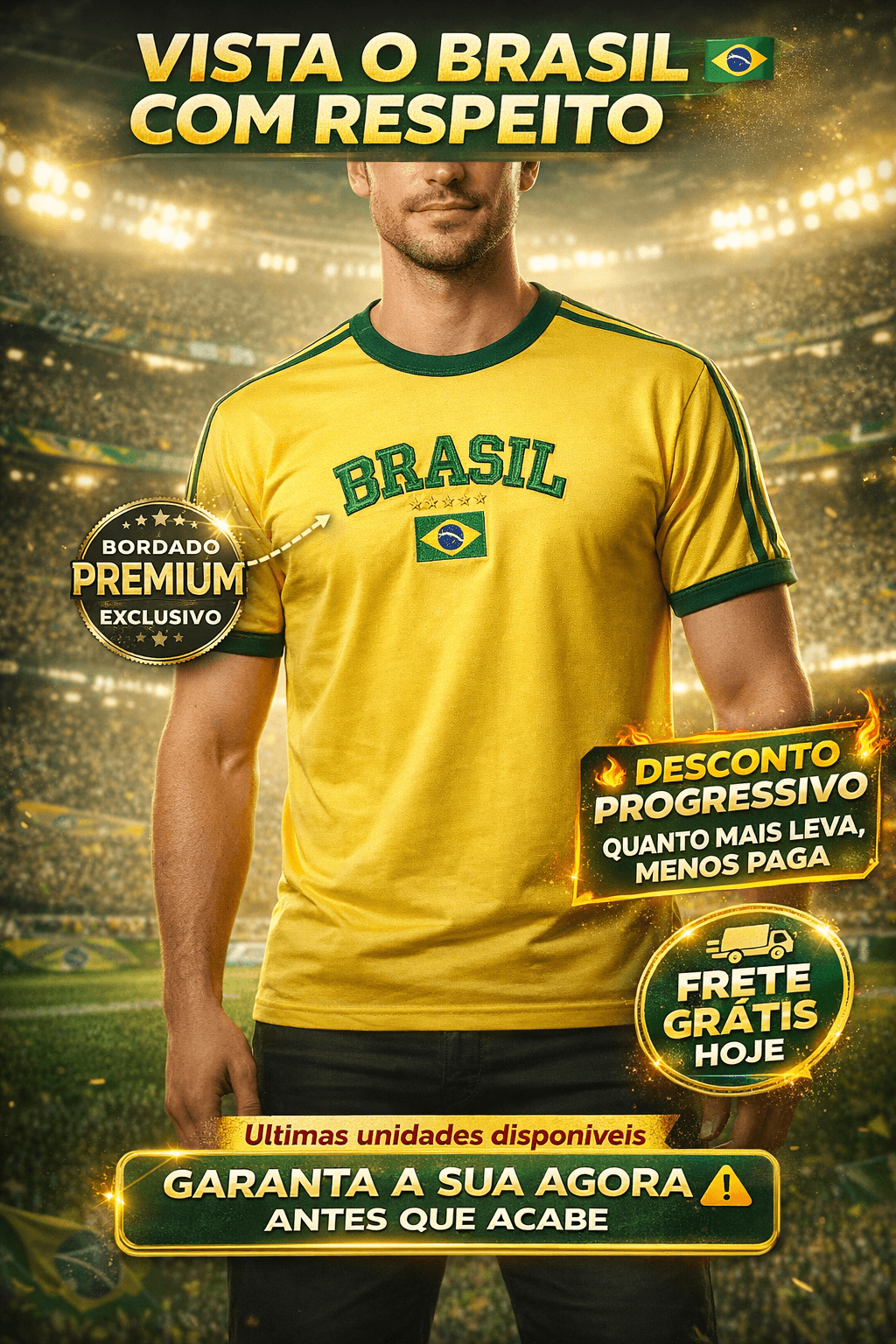 camisa do Brasil masculina promo&ccedil;&atilde;o com frete gr&aacute;tis, camiseta bordada com desconto progressivo online