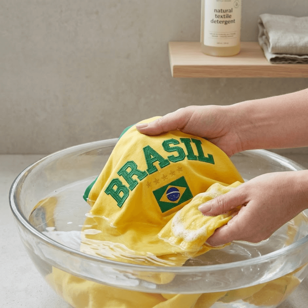 homem usando camiseta do Brasil bordada premium, estilo moderno com identidade brasileira e visual elegante