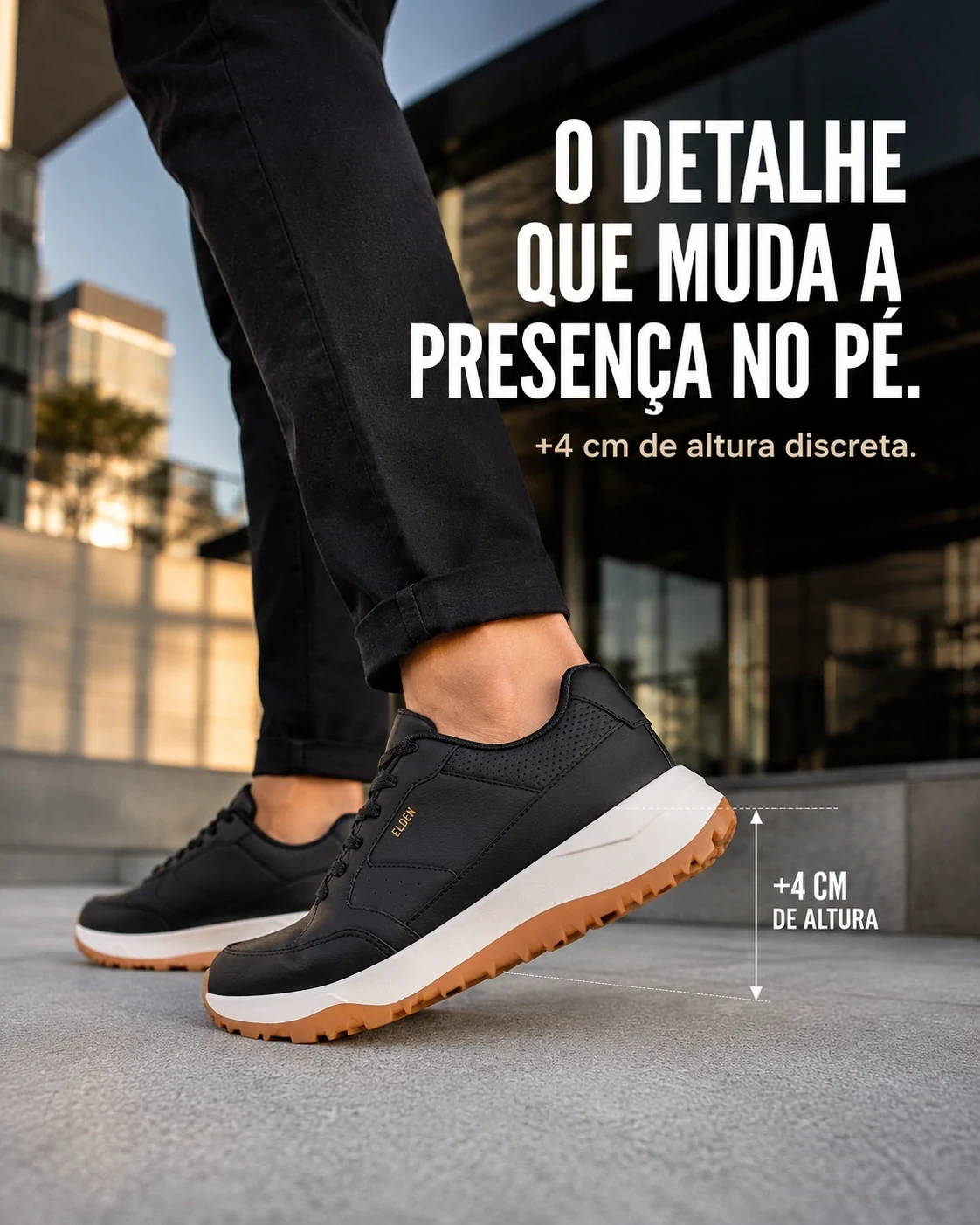 T&ecirc;nis casual masculino Elden E08 Ferr caf&eacute; com entressola branca e solado tratorado caramelo