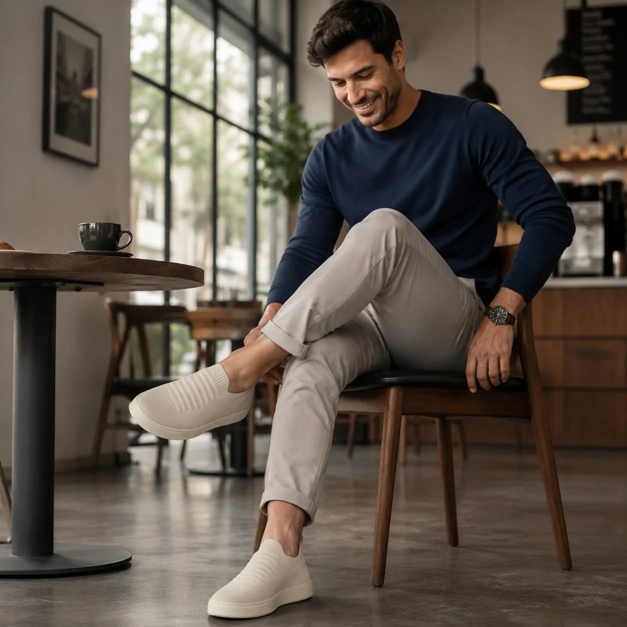 T&ecirc;nis casual masculino preto knit Ferr sem cadar&ccedil;o confort&aacute;vel com solado alto 3-4cm