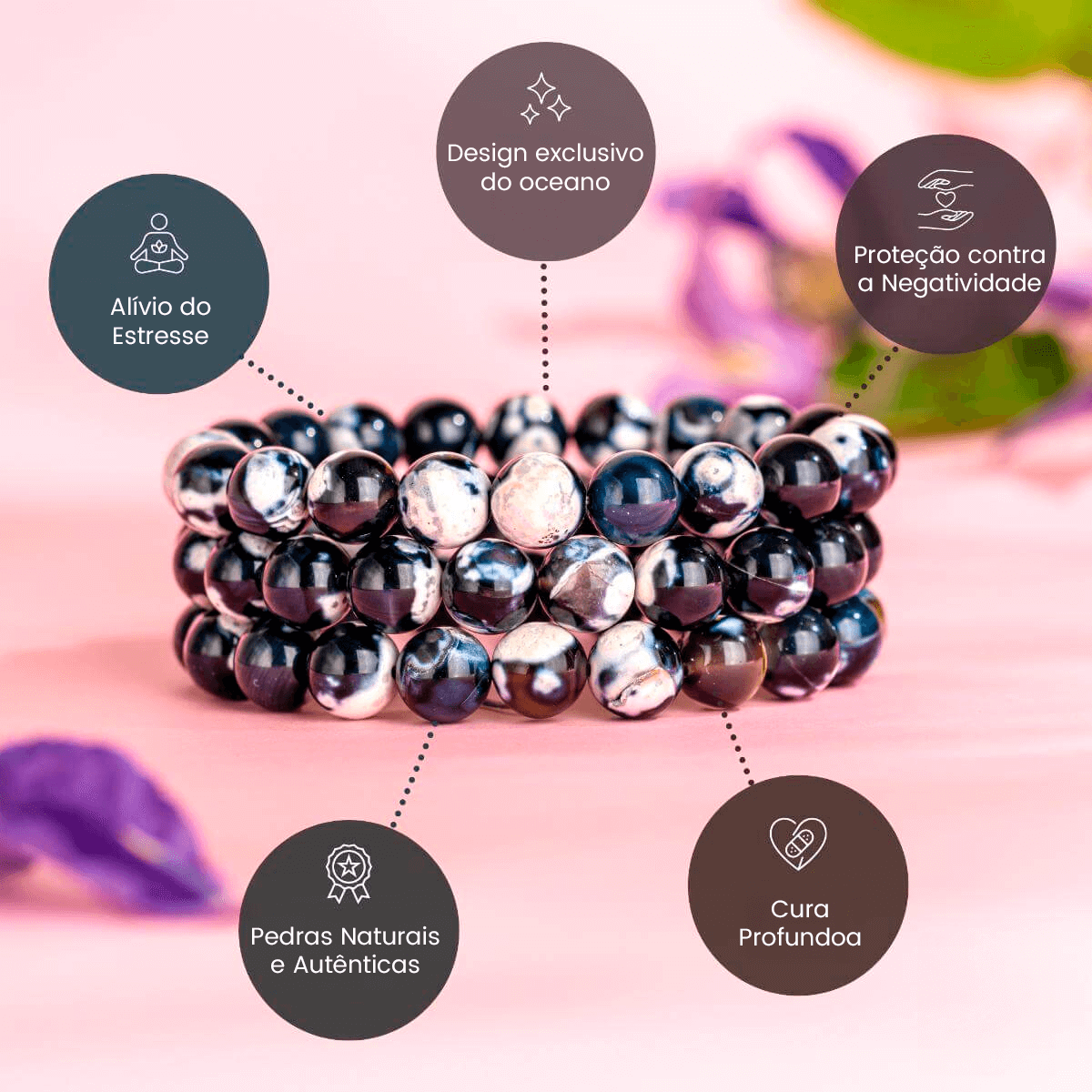 Pulseira de &Aacute;gata Orca Ex&oacute;tica de Cura Profunda