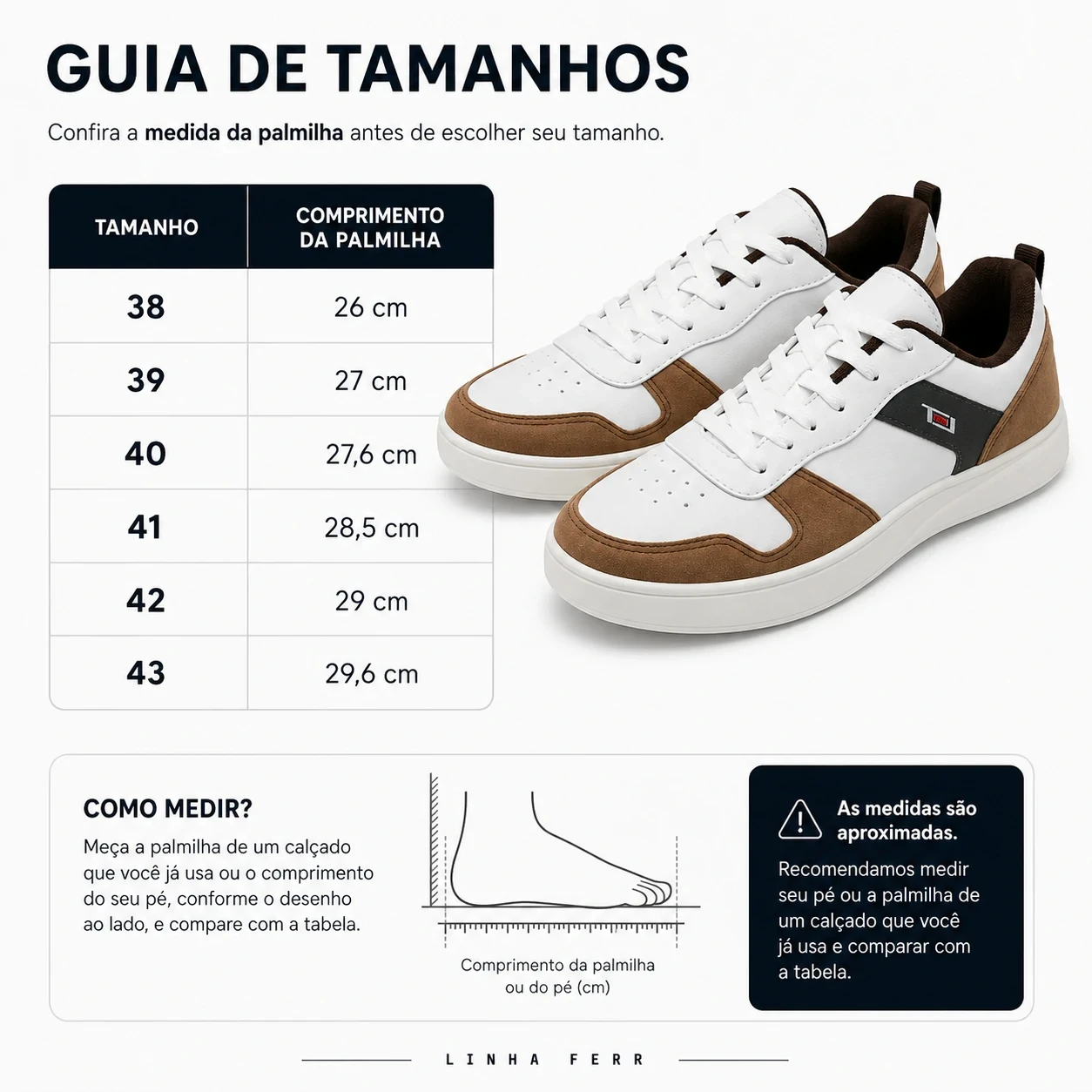 Tabela de medidas tenis walker ferr