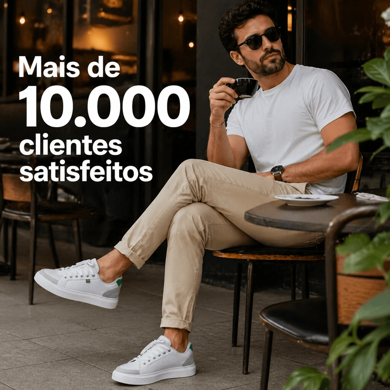 tenis masculino branco detalhe bandeira do brasil design moderno