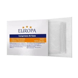 Compressa de Gaze Estéril Europa - 7,5 x 7,5 cm - 13 Fios - Polarfix