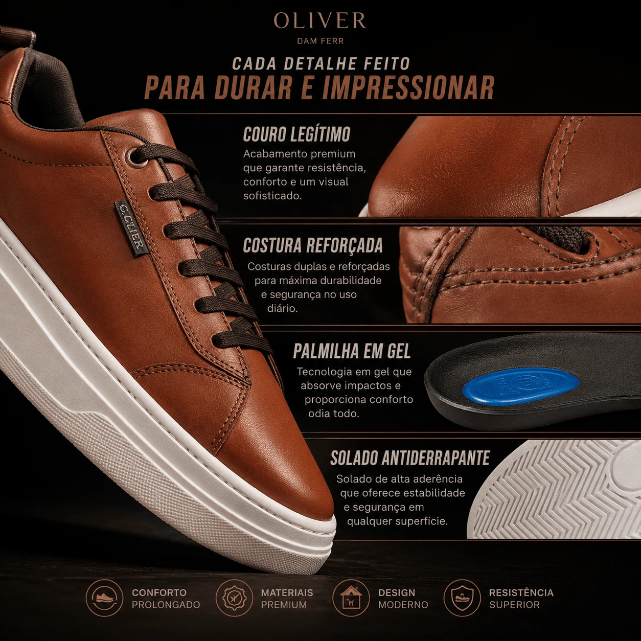 T&ecirc;nis casual masculino castor em couro leg&iacute;timo modelo robusto confort&aacute;vel e moderno