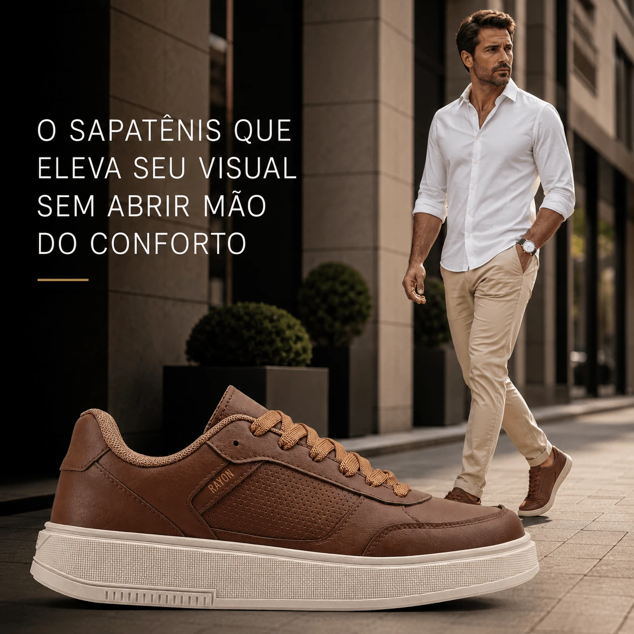 Sapat&ecirc;nis Casual Masculino Rayon R26 Ferr Branco confort&aacute;vel e elegante para trabalho e dia a dia