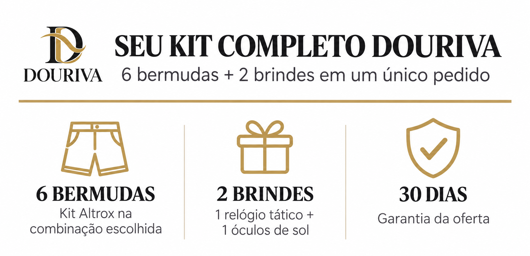 Kit Douriva: seis bermudas Altrox, rel&oacute;gio t&aacute;tico e &oacute;culos de sol