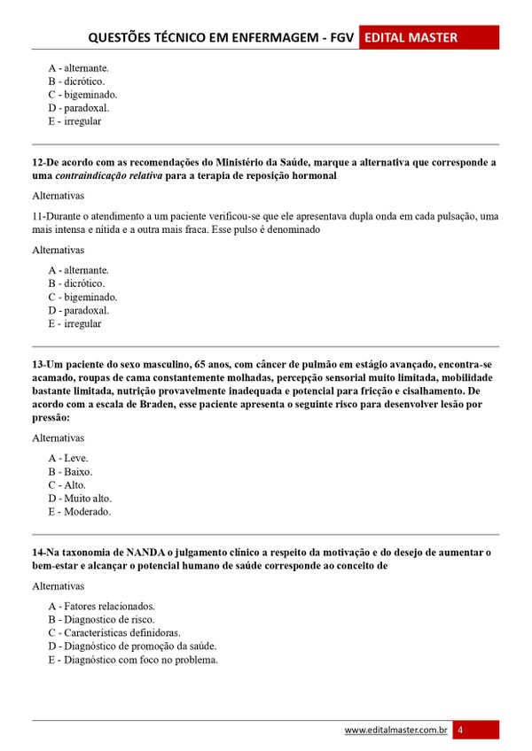 Simulado De Tecnico Em Enfermagem Com Gabarito