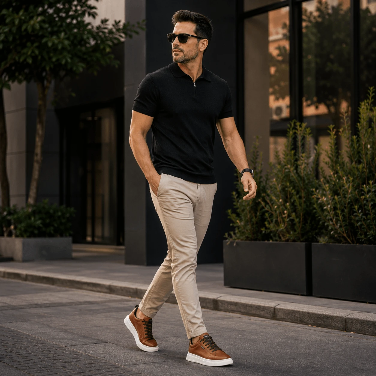 T&ecirc;nis casual masculino castor em couro leg&iacute;timo com sola robusta e ajuste em el&aacute;stico
