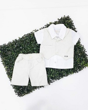 CONJUNTO  OXFORD CAMISA COLETE E SHORT BEGE BELA FASE - 2203033