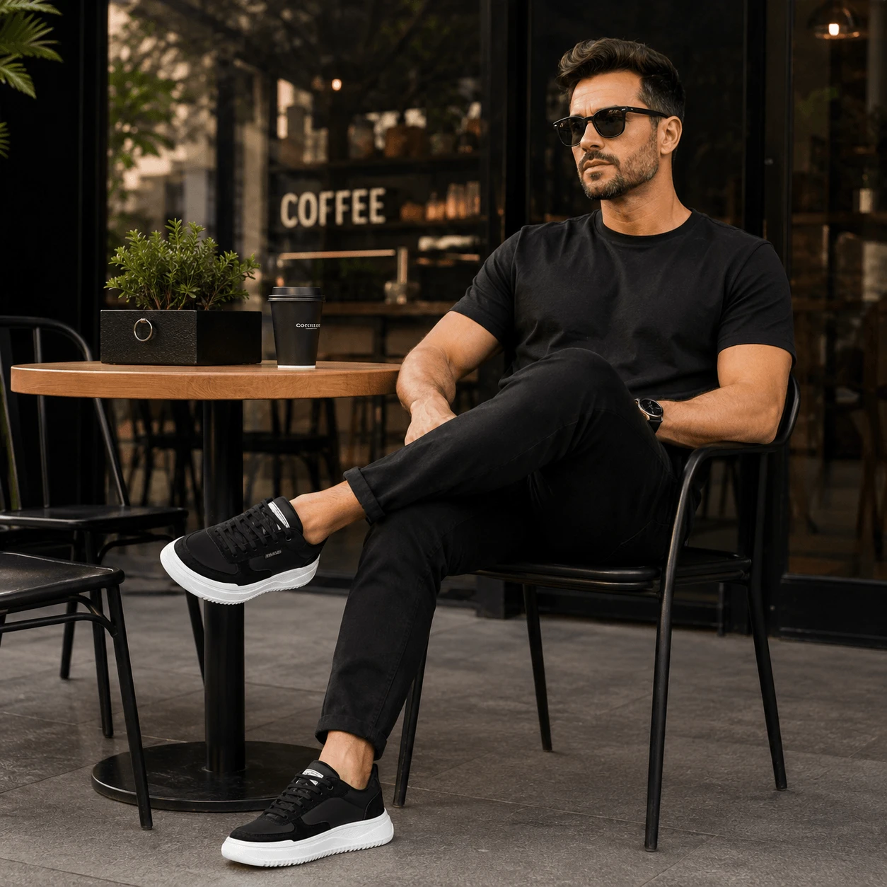 Homem usando t&ecirc;nis casual masculino confort&aacute;vel em couro leg&iacute;timo no dia a dia