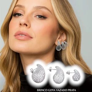 Trio de Brincos Gota Vazado Prata